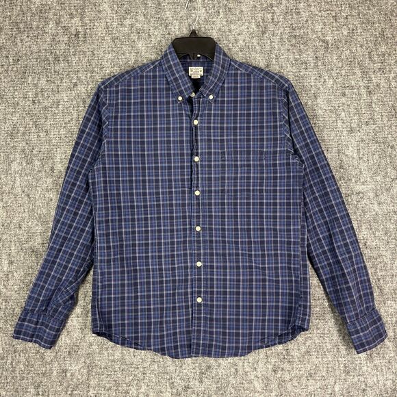 J Crew Shirt Mens Large Blue Plaid Slim‎ Fit Business Casual Cotton Button Down - Picture 1 of 11